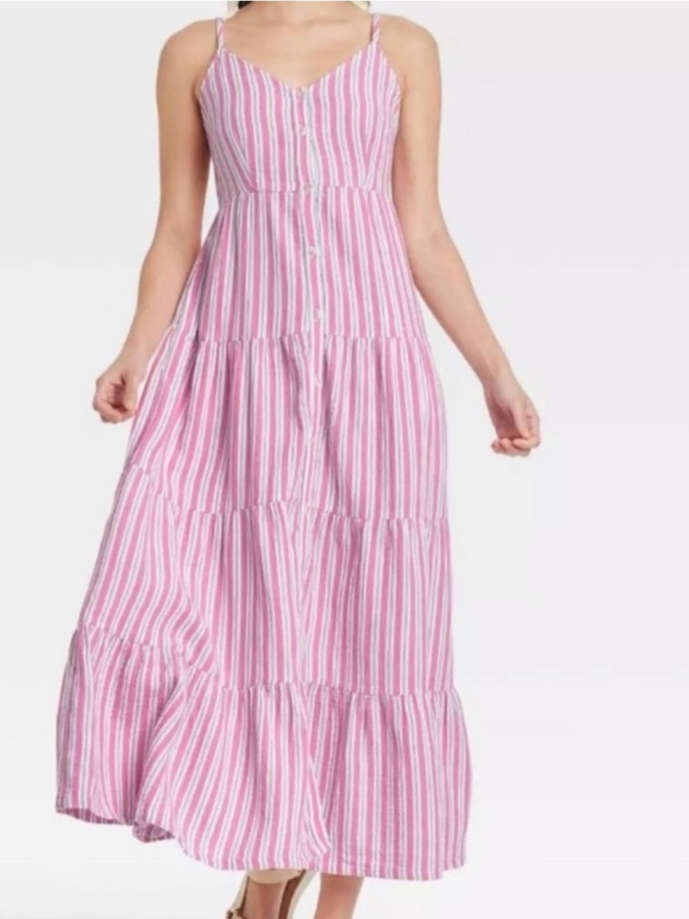UNIVERSAL THREAD Pink White Stripe Cotton Gauze Spaghetti Strap Maxi Dress Large